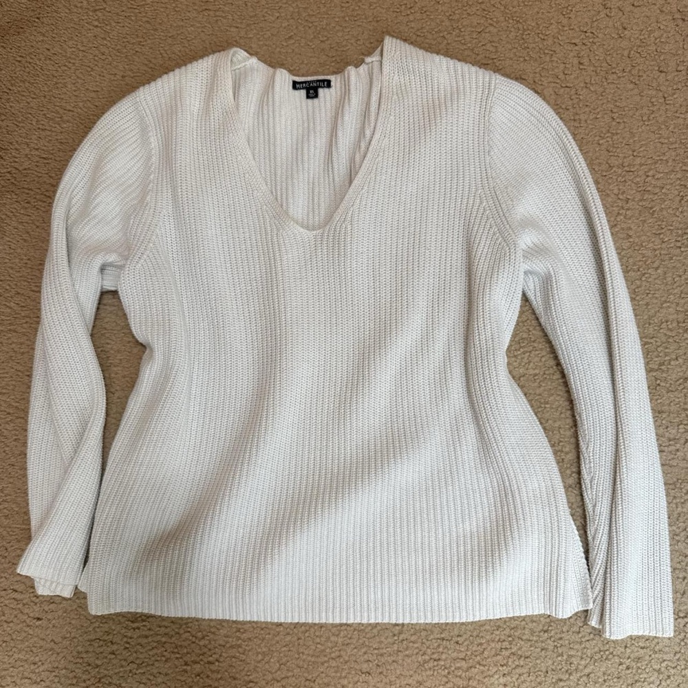 J. Crew Cream V-Neck Ribbed Sweater